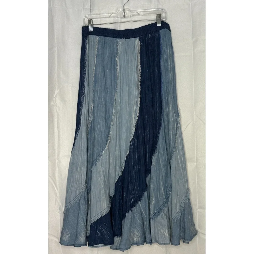 John Mark Boho Maxi Skirt Elastic Waist Blue Patchwork Prairie Festival Large
